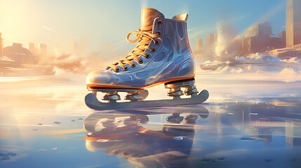 a pair of ice skates sit on the ice, generative ai - obrazy, fototapety, plakaty