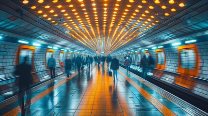 Busy Subway Station Platform With People Walking