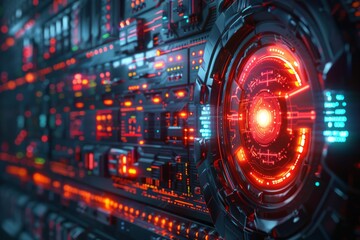 Obraz premium A computer network with a large orange circle in the middle. futuristic technology background