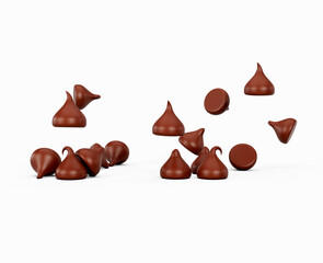 3d Milk Chocolate Chips Or Chocolate Morsels Falling On White Background 3d Illustration