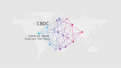 CBDC money. World map dotted background. Central Bank Digital Currency vector. Neural pattern. Web banner template design - 762141012