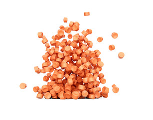 3d Orange Plastic Pellets Or PVC Polymer Beads Falling On White Background 3d Illustration