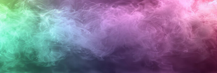 Obraz na płótnie Canvas Colorful fog background with a green, purple and pink gradient, pink green smoke on dark background, banner