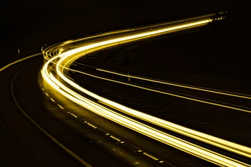 Papier Peint photo Lavable Autoroute dans la nuit yellow car lights at night. long exposure