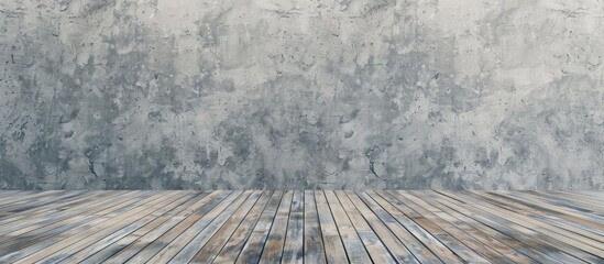 Empty room with wooden floor perspective pattern and texture, concrete wall background for design...