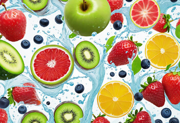 Moisture from various fruits On white background