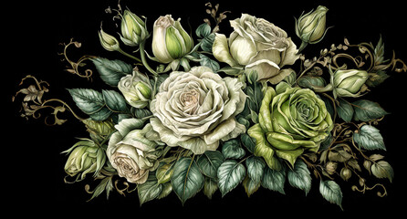 Nostalgie, romantischer Blumenstrauß im alten Stil um 1900 Jhd