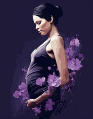 Pregnant Woman in Black Dress Painting