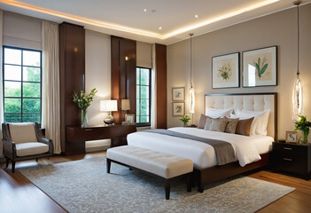 Naklejka na ściany i meble A boho-style bedroom 3d hotel bed room luxury