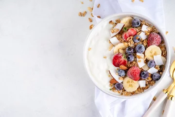 Fotobehang Breakfast yogurt granola bowl with fruit and berry © ricka_kinamoto