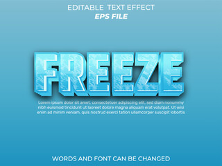 freeze text effect, font editable, typography, 3d text. vector template