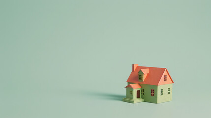 minimalistic Miniature house on light green background. empty Copy space 