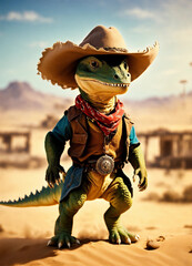 baby dinosaur cowboy with hat 