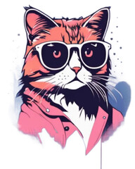 The colorful art of a cat wearing glasses and a tie