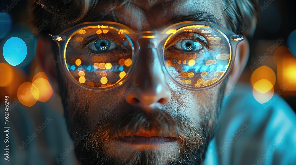 Poster a male programmer are navigates the intricate complexities of data analysis, his laptop a conduit to