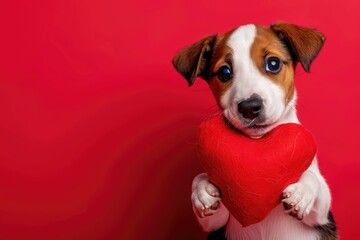 Precious Pooch Embracing Heart on Solid Background, AI Generative
