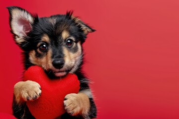 Precious Pooch Embracing Heart on Solid Background, AI Generative
