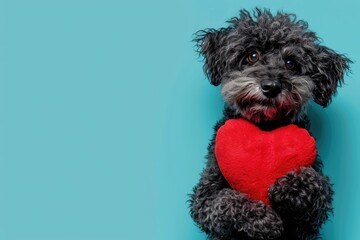 Lovely Dog with Heart Shape on Solid Background, AI Generative

