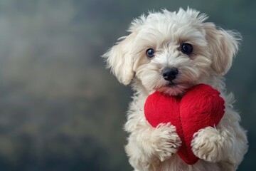Heart-Holding Canine on Solid Background, AI Generative
