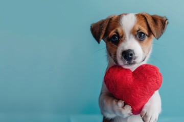 Doggy Embracing Heart Shape Against Isolated Background, AI Generative
