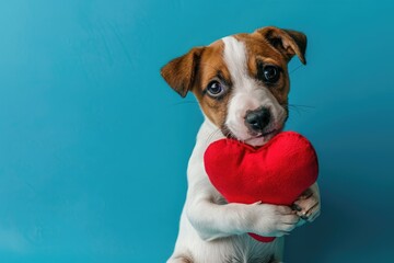 Furry Friend Holding Heart Shape on Solid Background, AI Generative

