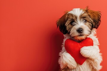 Adorable Dog with Heart on Isolated Background, AI Generative
