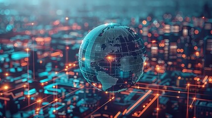 Fototapeta premium Science and Technology: World Economy, Digital, Green, Digital Assets, Infrastructure, Decentralized Manufacturing, FTA, Digital Economy