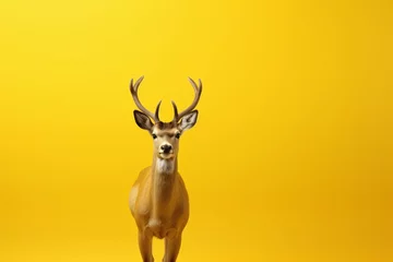 Foto auf Glas a deer with antlers standing on a yellow background © Ion