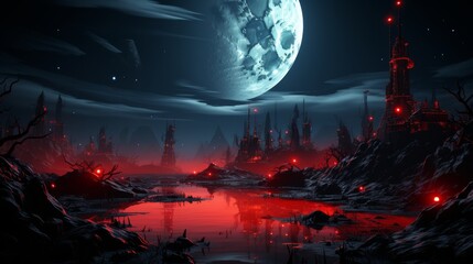 Alien Landscape With Full Moon