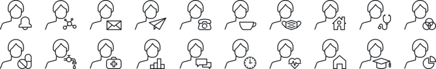 Collection of outline symbol of male user. Editable stroke. Simple linear illustration for stores, shops, banners, design
