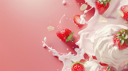 Strawberries & Cream 3d Advertisement Banner  Generative AI.