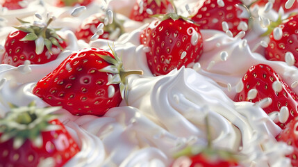 Strawberries & Cream 3d Advertisement Banner  Generative AI.