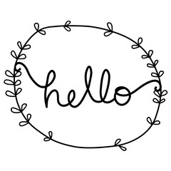 Hello hand lettering black text on white background. Modern calligraphy style
