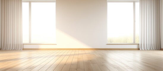 An unfurnished room in a building, featuring hardwood flooring with a wood stain finish. The room includes two windows for natural light