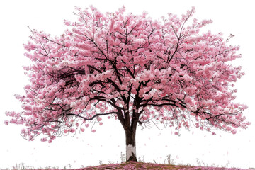 A large pink tree with Cherry Blossoms Sakura, pink blossoms. The tree is the main focus of the image. The image evokes feelings of peace and serenity - obrazy, fototapety, plakaty