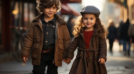 Two Children Walking Down Street Holding Hands