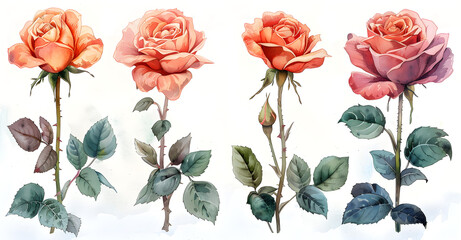 Watercolor vintage rose set, perfect for weddings, invitations, and delicate decorations.