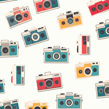 Vintage polaroid cameras and film rolls pattern ill