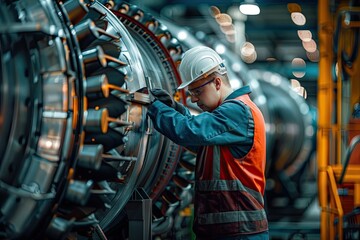 Technician is doing maintenance wind energy motor