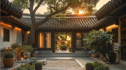 Fototapeta na wymiar A luxury boutique hotel as a typical Chinese courtyard. Generative AI.