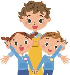 幼稚園の仲良し子供達と先生