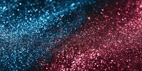Red and blue glitter on bokeh  background, shiny and sparkling texture, banner - obrazy, fototapety, plakaty