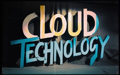 Cloud technology. Integrated digital web concept background in modern style, grafitti wall art young art 