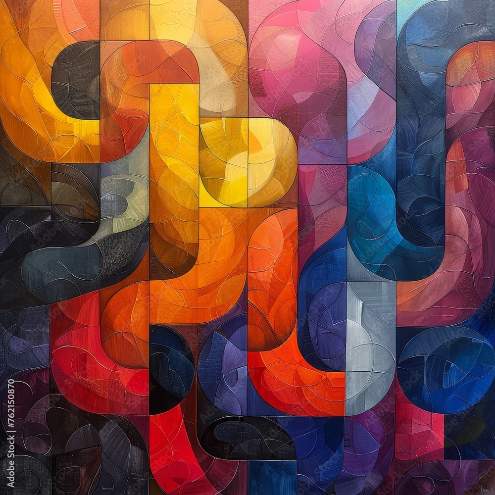 Aufkleber interlocking geometric shapes pulsate with vibrant rainbow colors in an abstract pattern