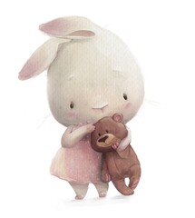 cute little hare girl with a teddy bear - 762151462