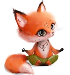 Cute cartoon fox with on the lotus pose - 762151472