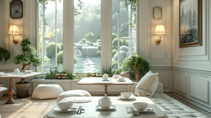 A tranquil and elegant tea room. Generative AI.
