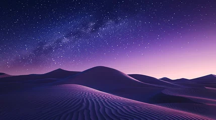 Papier Peint photo Lavable Violet Minimalistic night landscape of desert dunes under a mesmerizing gradient starry sky