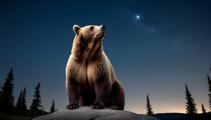 A Bear Gazing Up At The Night Sky - obrazy, fototapety, plakaty