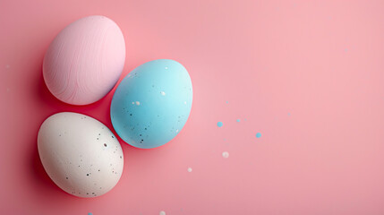 Naklejka na ściany i meble Easter eggs on blank background with pastel colours, leaving ample space for text.